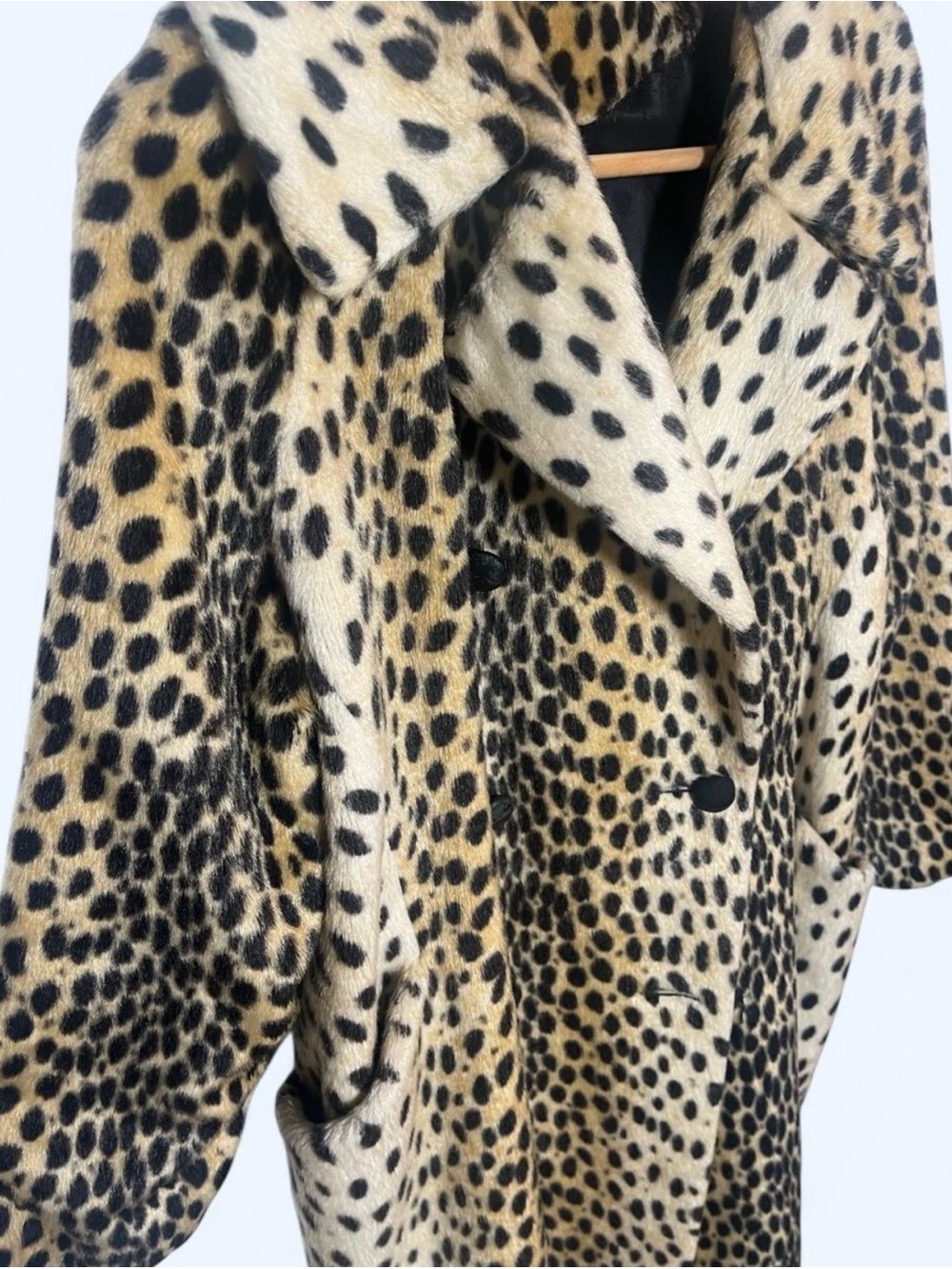 VINTAGE 1960s Faux Leopard Fur Swing Coat Size M/L - Picture 3 of 9